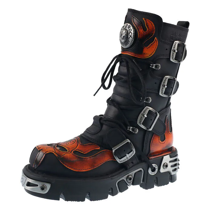 NEW ROCK Vampire Boots (107-S1) Black-Orange Černá Oranžová 36